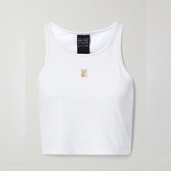 P.E NATION • All Around Cropped Embroidered Ribbed Recycled Stretch Tank - Picture 1 of 10